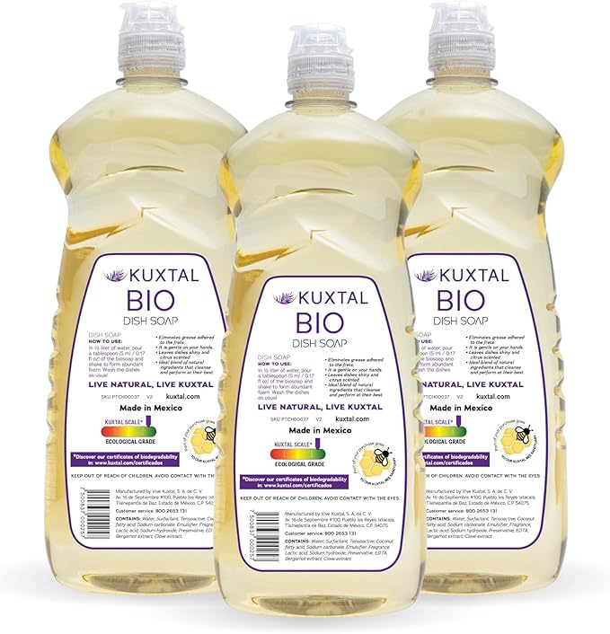 Dish Soap Liquid 3 Pack | Biodegradable & Eco-Friendly | Naturally Derived Ingredients | Gentle on Hands | Tough on Grease | Natural Citrus Scent | 27.7 fl oz Each