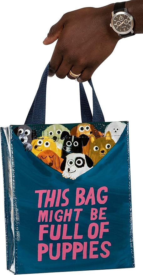 Blue Q Handy Tote, This Bag Might be Full Of Puppies. Reusable lunch sack, little gift bag, easy-to-wipe-clean, 95% recycled material, 10" h x 8.5" w x 4.5" d
