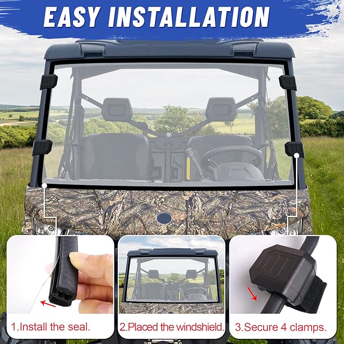 StarknightMT Scratch-Resistant Defender Windshield - UV-proof Full Front Windshield Compatible with Can Am Defender MAX HD5 HD8 HD10 2016-2024 2025