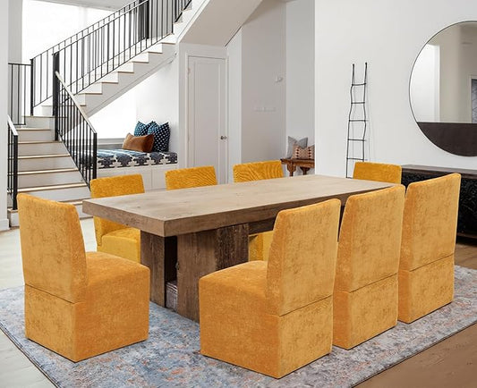 Upholstered Dining Chairs Set of 8 Modern Kitchen & Dining Room Chairs Linen Fabric Dining Chairs with Wooden Frame, Yellow