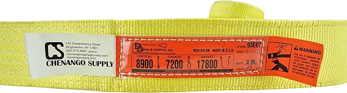 DD Sling. Multiple Sizes in Listing! (USA Made) 3" x 25', 2 Ply, Nylon Lifting Slings, Eye & Eye, Heavy Duty, 8900 lbs Vert, 7200 Choker, 17800 Basket (USA Nylon) (3"x25')