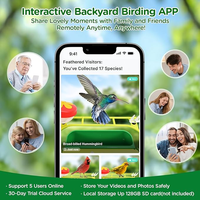 Avinory Smart Bird Feeder with Camera 2.5K HD, Solar Powered AI Bird Identifier 10000+ Species, 32GB Card, Wireless,with Night Vison,Metal Squirrel Proof for Outdoor Birds Watching Gift