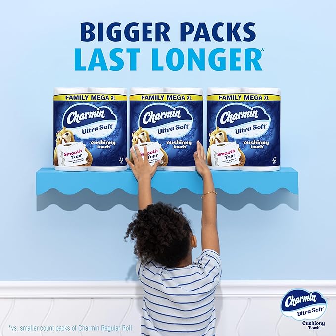Charmin Ultra Soft Cushiony Touch Toilet Paper, 18 Family Mega XL Rolls = 126 Regular Rolls (Packaging May Vary)