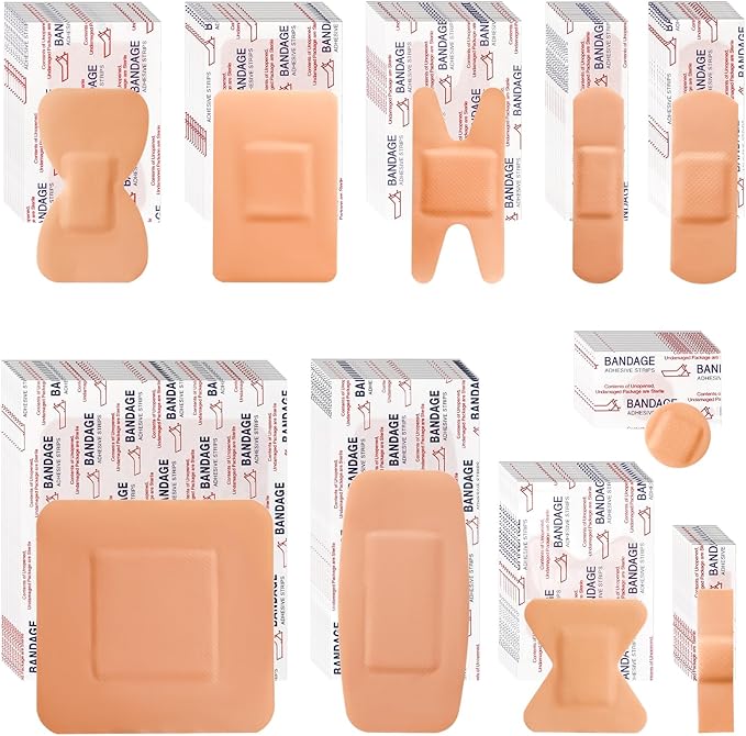 Bandages Variety Pack - 200 Pcs Assorted Bandages Bulk, Large Adhesive Fingertip Bandage, Waterproof Bandage Breathable for First Aid and Protect Wounds (10 Styles)