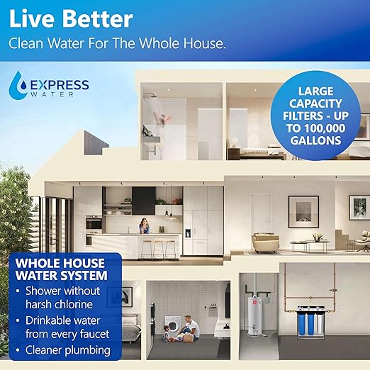 Express Water Whole House Water Filter System | Ultimate Protection | 3 Stage Water Purifier Whole Home, Heavy Metal + Anti-Scale Filters, High Reduction in Scale, Chlorine, PFAs, Lead, Arsenic & more