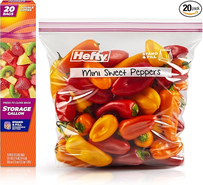 Hefty Press to Close Plastic Bags for Food Storage, Gallon Size, 20 Count