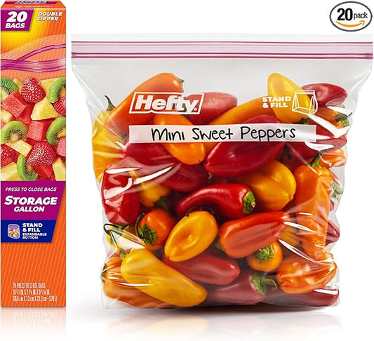 Hefty Press to Close Plastic Bags for Food Storage, Gallon Size, 20 Count