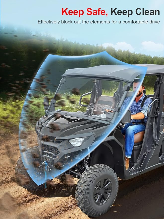 Scratch Resistant & Vented Full Windshield Compatible with CFMOTO UForce U10 Pro & U10 Pro XL 2025, Hard PC Clear Windshield Protects Against Wind, Dust, Dirt, Snow, Rain
