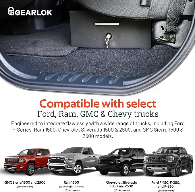 GearLok UnderSeat SideSlide Truck Locker – Secure Under Seat Storage for Ford F-Series Trucks – Lockable Truck Organizers and Storage for Tools, Ammo and Equipment (Fits 41"x13"x4.5" Interior)