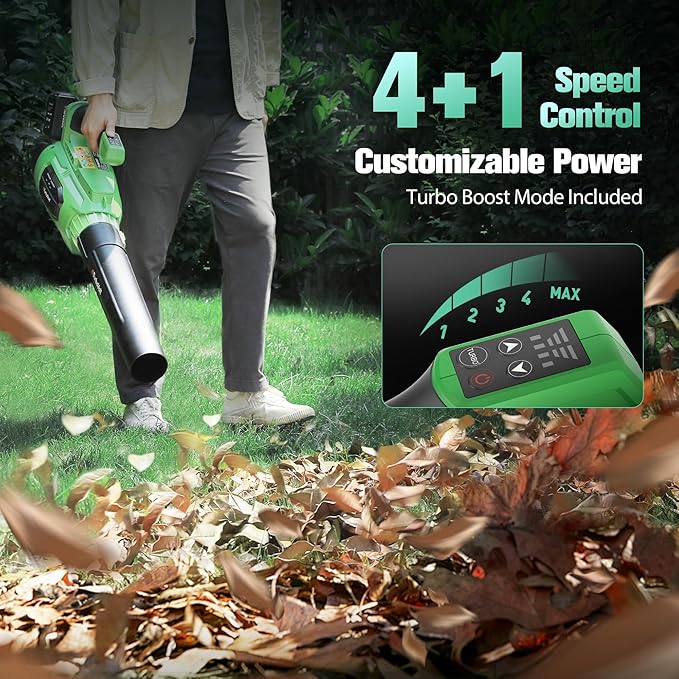 40V Cordless Leaf Blower with Battery and Charger, DynaVolt 620CFM 150MPH Brushless Electric Blower, 4-Speed Turbo, 3 Nozzles, Lightweight Handheld for Lawn Care, Yard, Patio, Wet Leaves, Garage