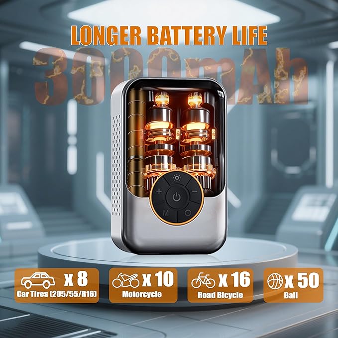 Cordless Portable Tire Inflator, Fast with Digital Pressure Gauge, Emergency LED Light for Car/Motorcycle/Bike/Inflatables, 150PSI Rechargeable & 12V DC Dual Mode