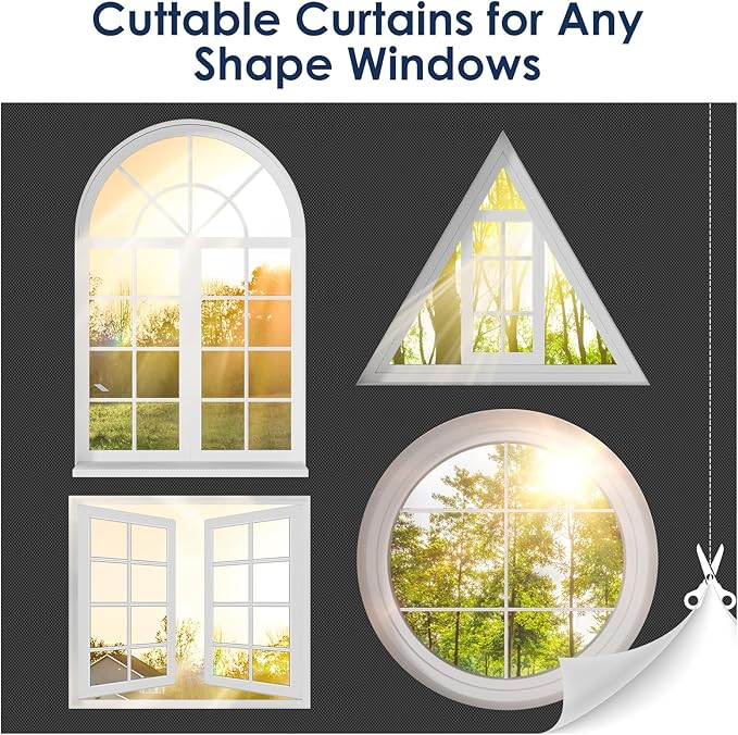 Blackout Curtains for Bedroom, 63" x 57" Temporary Blackout Shades for Windows, Portable Black Out Blinds Screen with 20 Loop & Hook, 100% Black Out Window Cover Film for Baby Nursery Travel RV-Blacks