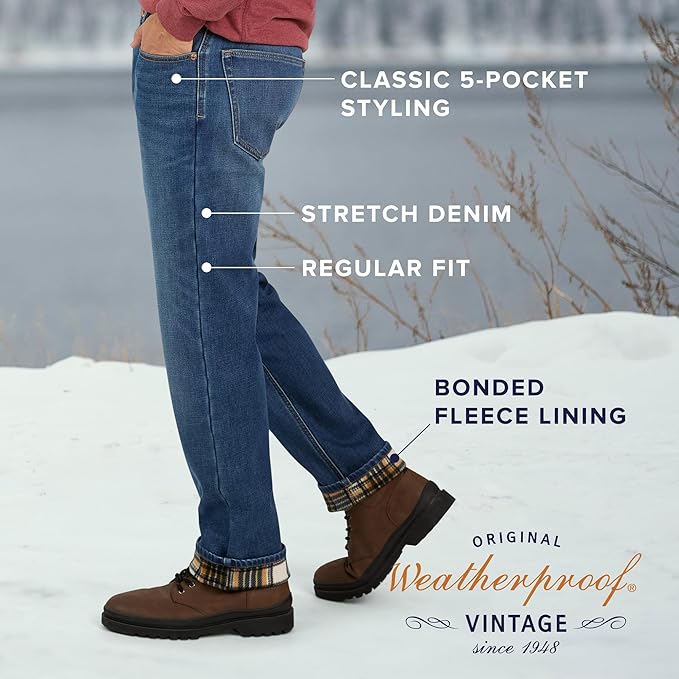 Weatherproof Vintage Fleece Lined Jeans Men - Regular Fit | Soft & Warm, Cold Weather Insulated Fleece Winter Pants for Men