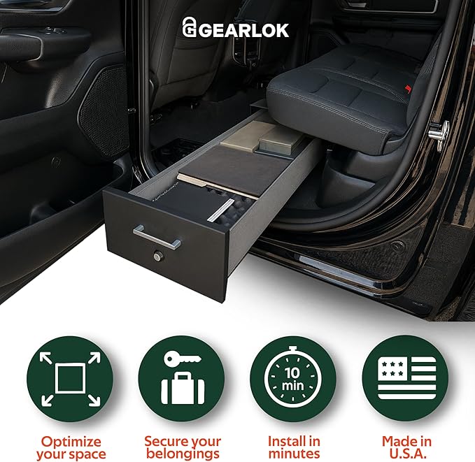GearLok UnderSeat SideSlide Truck Locker – Secure Under Seat Storage for Ford F-Series Trucks – Lockable Truck Organizers and Storage for Tools, Ammo and Equipment (Fits 41"x13"x4.5" Interior)