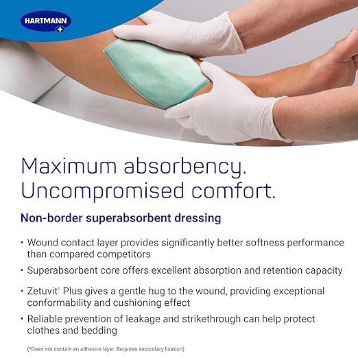 Zetuvit Plus Superabsorbent Wound Dressing – High-Absorbency Sterile Pads (Non-Adhesive/Non-Border) for Moderate to Heavy Exudate – 6 x 8 in, Box of 10