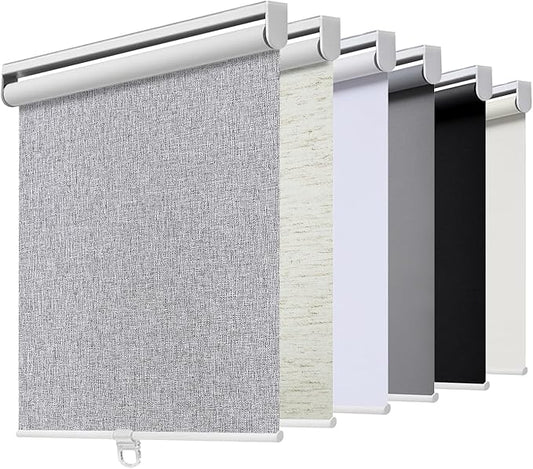 Cordless Roller Shades Blackout Blinds for Windows Room Darkening Rolled Up Shades with Spring System, UV Protection Natural Linen Fabric Window Shades Door Blinds for Home,31" W x 72" H, Heather Grey