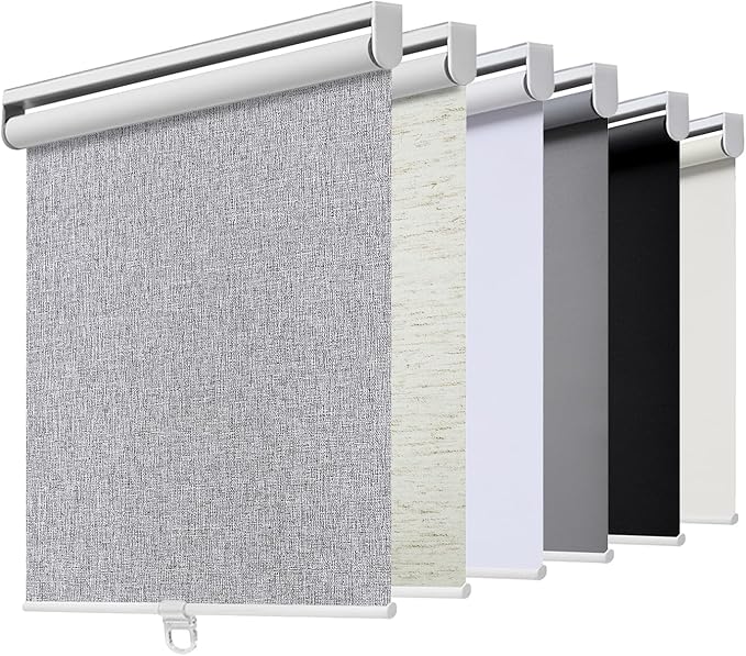 Cordless Roller Shades Blackout Blinds for Windows Room Darkening Rolled Up Shades with Spring System, UV Protection Natural Linen Fabric Window Shades Door Blinds for Home,38" W x 72" H, Heather Grey