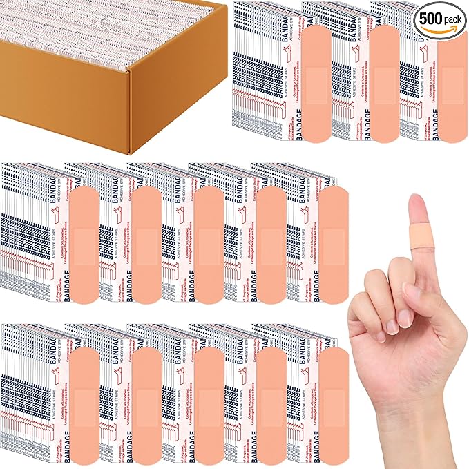 Timgle 500 Pcs 3/4" x 3" Adhesive Bandages Bulk Waterproof Adhesive Breathable Bandages for Sensitive Skin School Nurses Businesses Travel First Aid Kits Homeless Care Supplies Donations