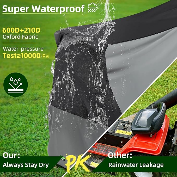 Premium Riding Lawn Mower Cover, Elechomes Heavy Duty 600D Polyester Oxford UV Protection Waterproof Windproof Universal Fits Decks Up to 60" Lawn Mower Dust Covers with Storage Bag 82.5x46x55 Inch