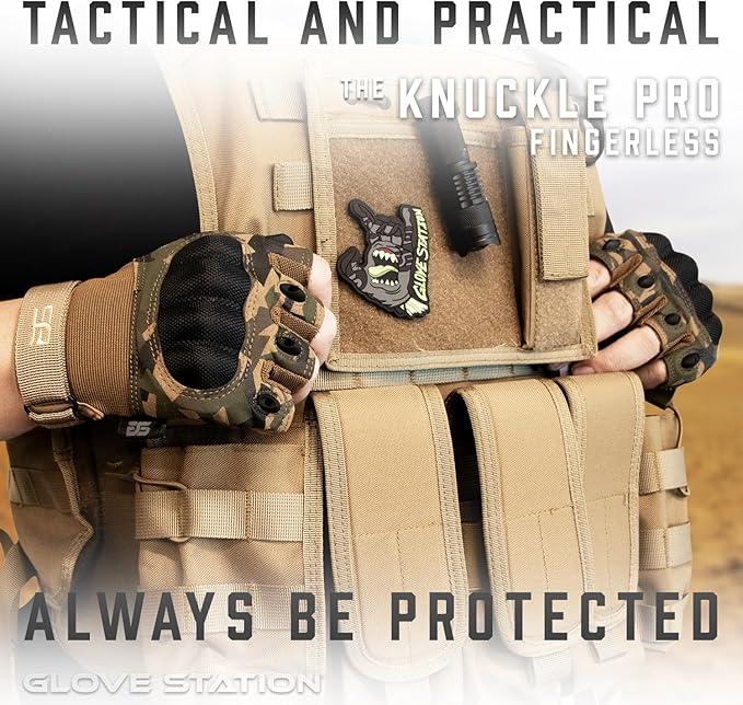 Glove Station- Fingerless Knuckle Tactical Gloves for Men - Motorcycle Gloves for Tactical Shooting, Airsoft, Hunting, Police Work and Hiking