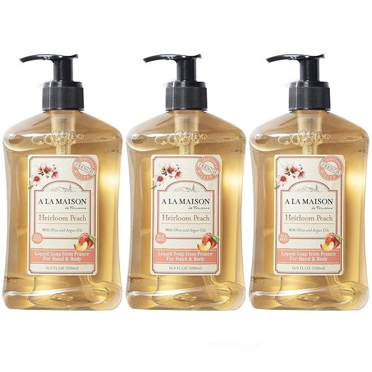 A LA MAISON French Liquid Hand Soap, Heirloom Peach - Natural Hand Wash Made with Essential Oils - Biodegradable, Plant-Based, Vegan, Cruelty-Free, Alcohol & Paraben Free (16.9 oz, 3 Pack)
