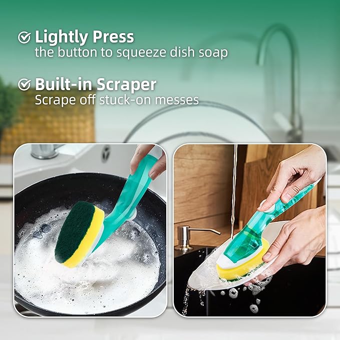 Non-Scratch Dish Wand Sponge Refills, Non-Scratch Dishwand Replacement Heads, Scratch-Free Soap Dispensing Scrubber Pads, Zero-Scratch Scrub Sponge Refills, Safe for Nonstick Cookware Kitchen Surfaces