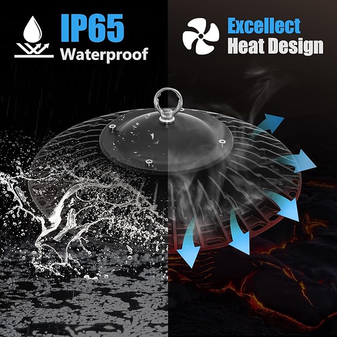 LED High Bay Light 100W, 10000LM Super Bright UFO Shop Light with 4ft 110V Plug Cable, 6000K Bay Lighting IP65 Waterproof for Barn/Garage/Commercial Warehouse/Wet Location