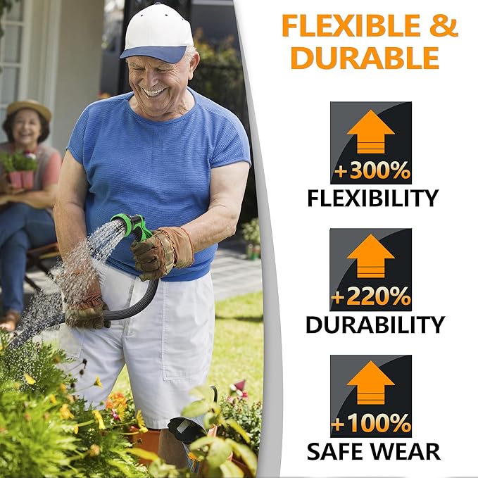 50 ft Garden Hose - 2025 New Upgraded Flexible Water Hose - Ultra Lightweight Kink-free Car Washing Pipe with 10 Function Sprayer and 3/4" Solid Brass Fittings - Durable,Leak proof Garden Hoses
