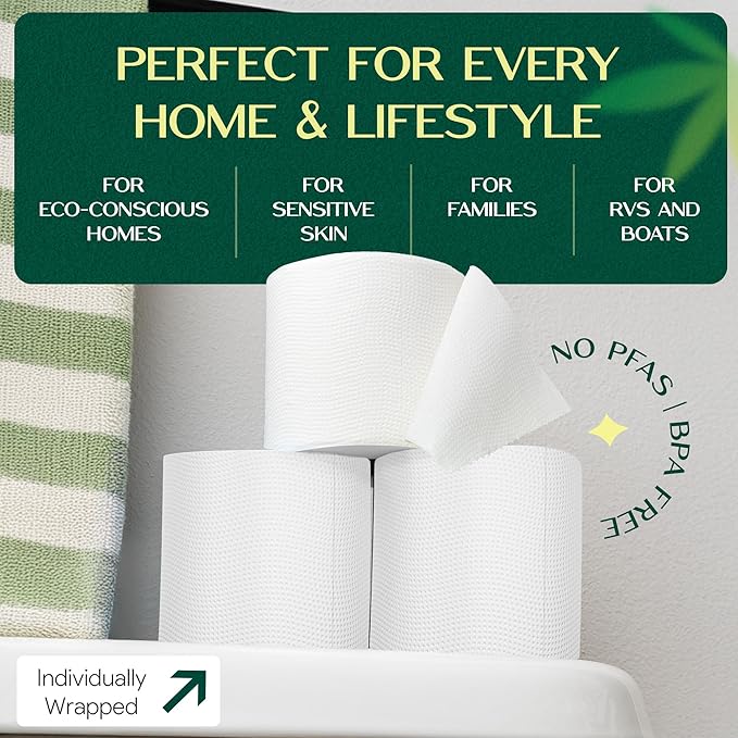 Bulk Case – Bamboo Toilet Paper | 3-Ply Toilet Tissue – Gentle & Sustainable | No Fragrance, No BPA, No PFAS – Lint-Free | Septic Safe, Dissolves Fast | 48 Rolls (300 Sheets/Roll) | | PALM NAKI