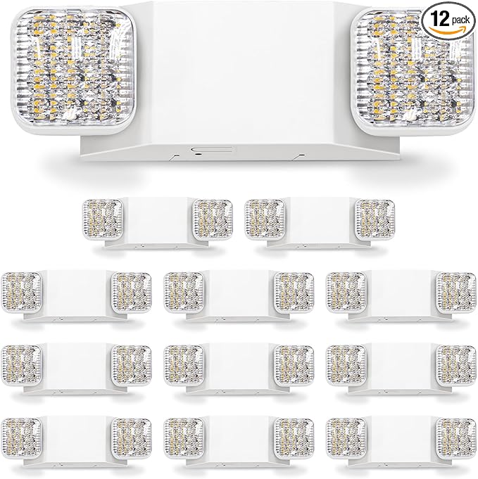 12PK LED Emergency Lights, Commercial Emergency Lights for Business, Power Outages, Offices, with Backup Battery (90 Minutes), Wall Mount, Hard Wired, 120-277V, Fire Resistant (94V-0) UL