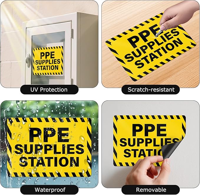 10 PCS PPE Supplies Station Stickers 10 × 7 Inches Vinyl Waterproof Self Adhesive Safety Sign for Workplace Construction Site Warehouse