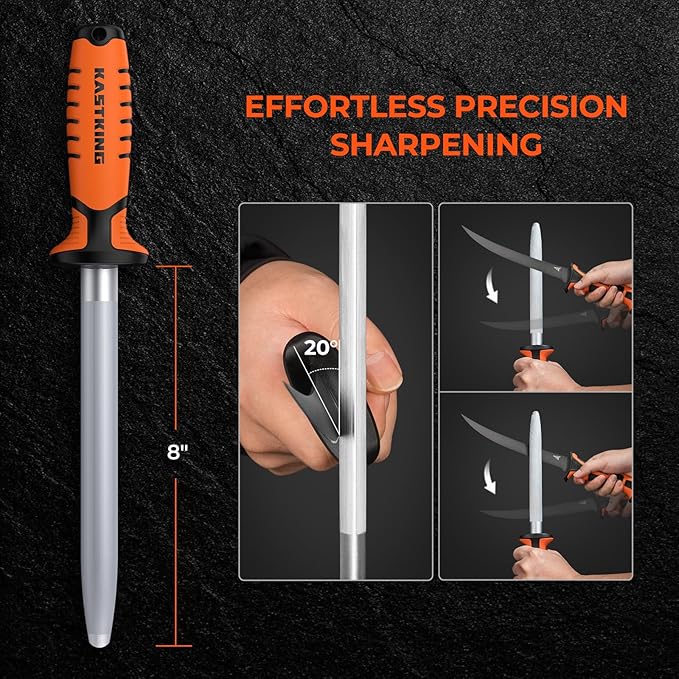 KastKing Ultimate Angler 8-inch Oval Honing Rod, High-carbon Steel Outdoor Knife Sharpener with No-slip Ergonomic EnduraGrip Handle for Fishing, Hunting, Camping - Portable & Durable