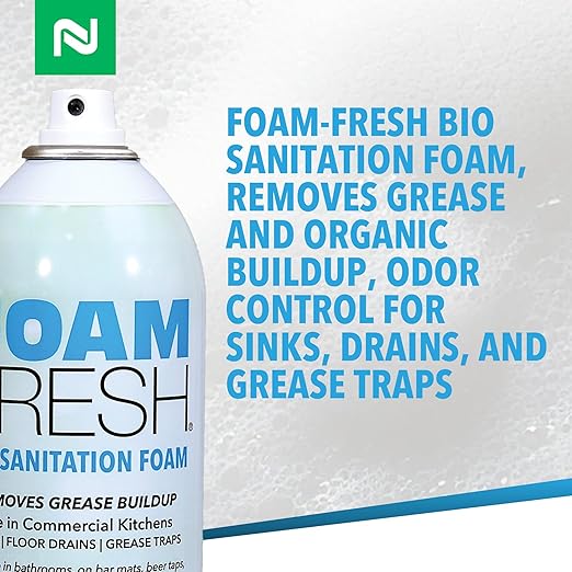 Nisus Foam-Fresh Bio Sanitation Foam, Removes Grease and Organic Buildup, Odor Control for Sinks, Drains, and Grease Traps, 18 Oz