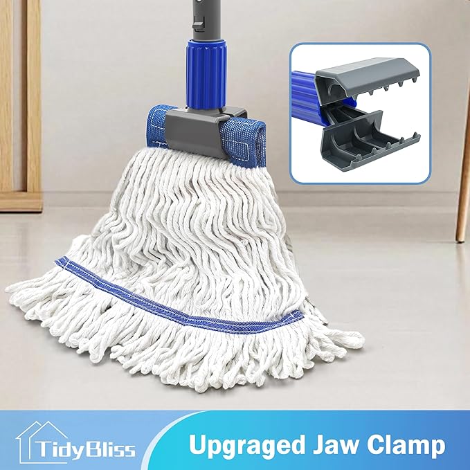 Mop Handle Commercial Heavy Duty, 57.5 inches Long Handle Industrial String Mop Stick Replacement Pole with Upgraded Jaw Clamp for for Floor Cleaning