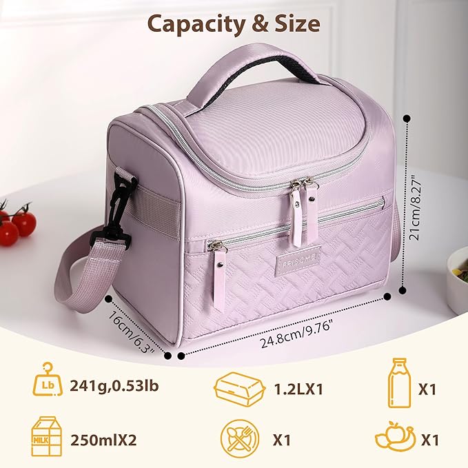 Insulated Lunch Bag, Portable Small Cooler Box, Reusable Leakproof Lunch Box Bag with Removable Strap for Work, Travel, Picnic (Purple)