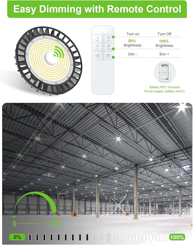 200W UFO LED High Bay Light Dimmable with Remote Control 30000lm 5000K UFO ETL DLC Listed High Bay LED Shop Lights for Warehouse Garage AC 100-277V