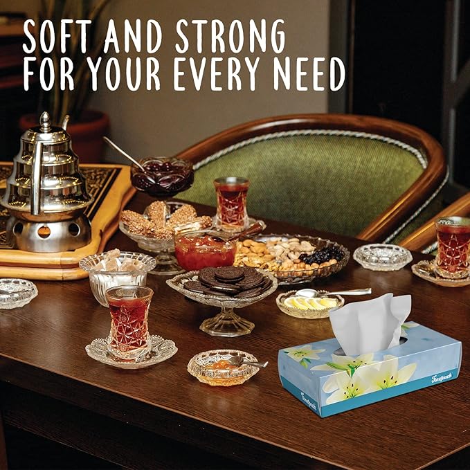 Finetouch 2-Ply Facial Tissues – 6 Boxes of 130 Soft Tissues (780 Total) – Strong & Gentle Tissue for Home, Office, or Travel Use