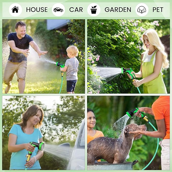 Non-Expandable Garden Hose 50 ft, Flexible Water Hose with 10 Function Nozzles, Leak-Proof Design High-Density Fabric&Shut-Off Valve, Hose Straps Garden Hose Pipe for Car Wash, Yard, Camper, Lawn