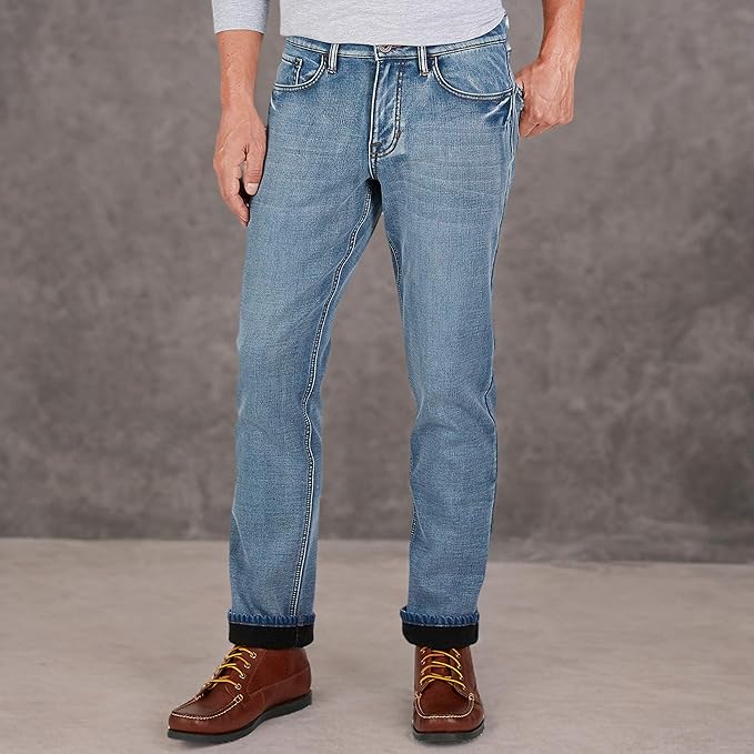 Weatherproof Vintage Fleece Lined Jeans Men - Regular Fit | Soft & Warm, Cold Weather Insulated Fleece Winter Pants for Men