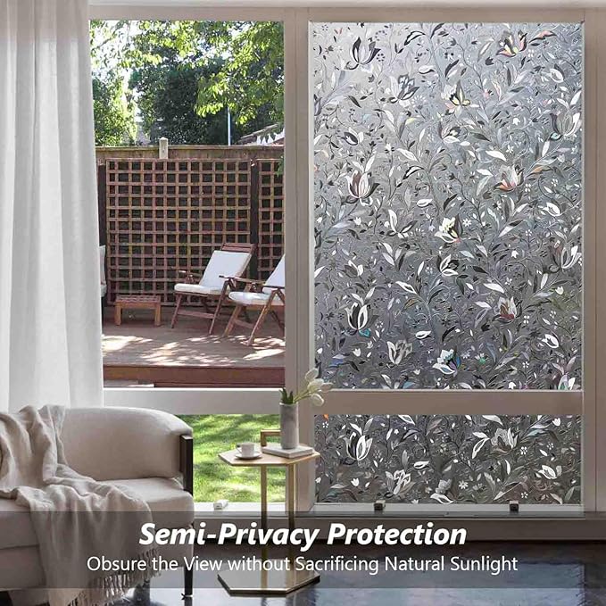 Kromapolis Window Film, Window Privacy Film Frosted, Vinyl Glass Covering, Stained Glass Decorative Film, Static Window Clings, Non-Adhesive (Grayish Black, 35.4 x 78.7 inch)