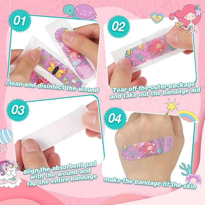 Patelai 300 Pieces Kids Bandages Bulk 10 Styles Children's Adhesive Flexible Colorful Cute Cartoon Bandages Waterproof Breathable Stickers Protection Care Cuts for Girls Boys(Unicorn)