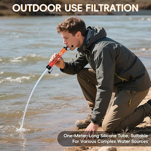 Emergency Water Filter Straw, Personal Survival Water Filtration System, Water Purifier, Outdoor Survival Gear and Equipment for Hiking Camping Accessories Cycling Fishing Preparedness