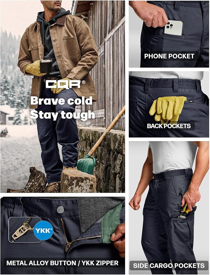 CQR Men's Winter Tactical Cargo Pants, Thermal Fleece Lined Outdoor Snow Ski Hiking Work