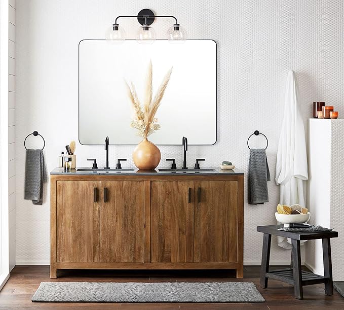 GRACTO 30 x 40'' Chrome Rectangle Bathroom Vanity Mirror for Wall Polished Silver Metal Framed Rounded Rectangular Bathroom Vanity Mirrors Vertical and Horizontal Hanging
