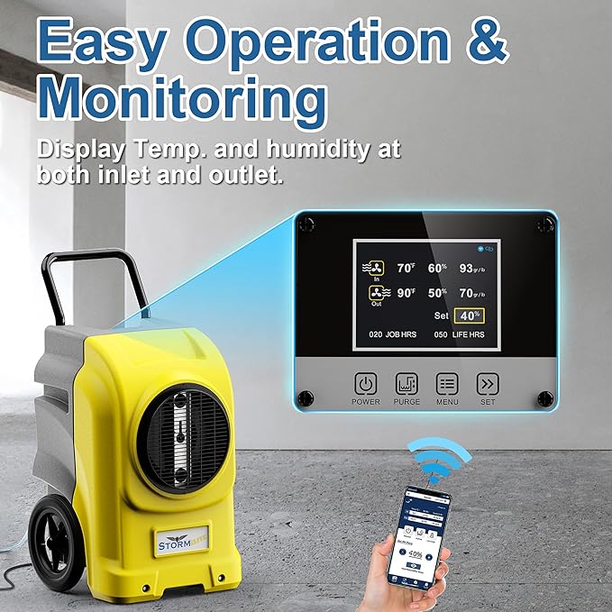 AlorAir 270 Pints Commercial Dehumidifiers for Large Room or Basements, Industrial Large Dehumidifier with Pump and Drain Hose, Dehumidifiers with Smart Wi-Fi, Manufacturer's 5 Years Warranty, Yellow