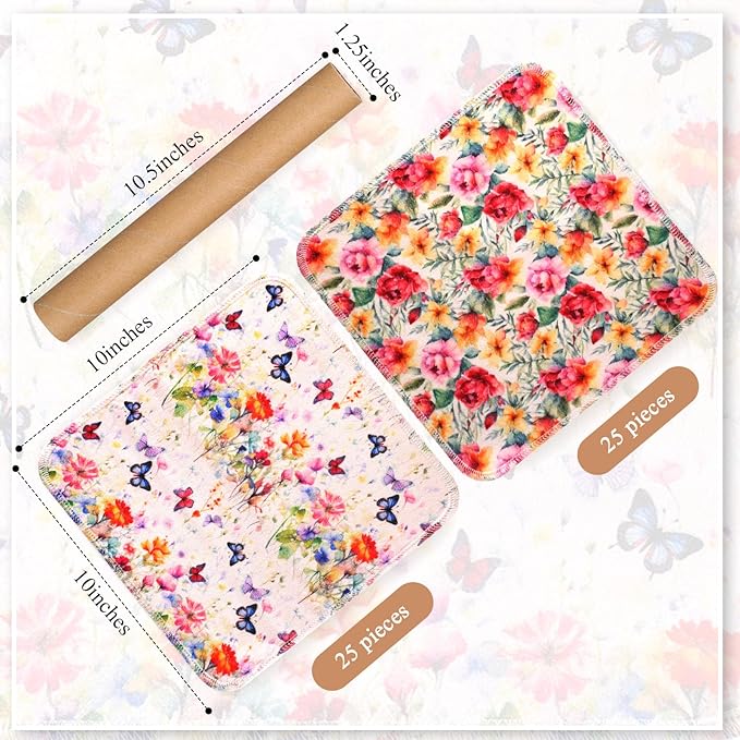 Redbaker 50 Pcs Reusable Paper Towels Paperless Reusable Cotton Cloths Toilet Absorbent Washable Paper Towels with Roll Kitchen Dishcloth for Kitchen Paperless Dishcloths(Retro Flower)
