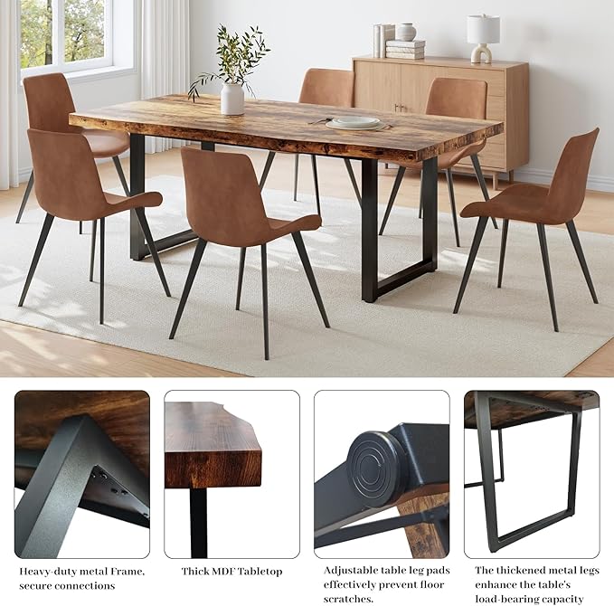 63" Dining Table Set for 6, MDF Board Kitchen Table Set with 6 PU Leather Dining Chairs, Mid-Century Kitchen and Dining Table Set of 7, Saving Space