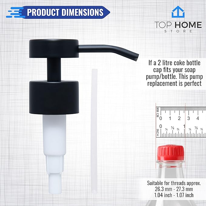 Elegant Flat Top Stainless Steel Soap and Lotion Dispenser Pumps (Black Matte, 2 Pack)