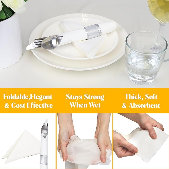 AMERICAN HOMESTEAD Paper Napkins - Gold Disposable Linen-Like Dinner Napkins - Restaurant-Quality Table Serviettes for Weddings, Parties, and Events - 15.75" x 15.75" - 50 Count