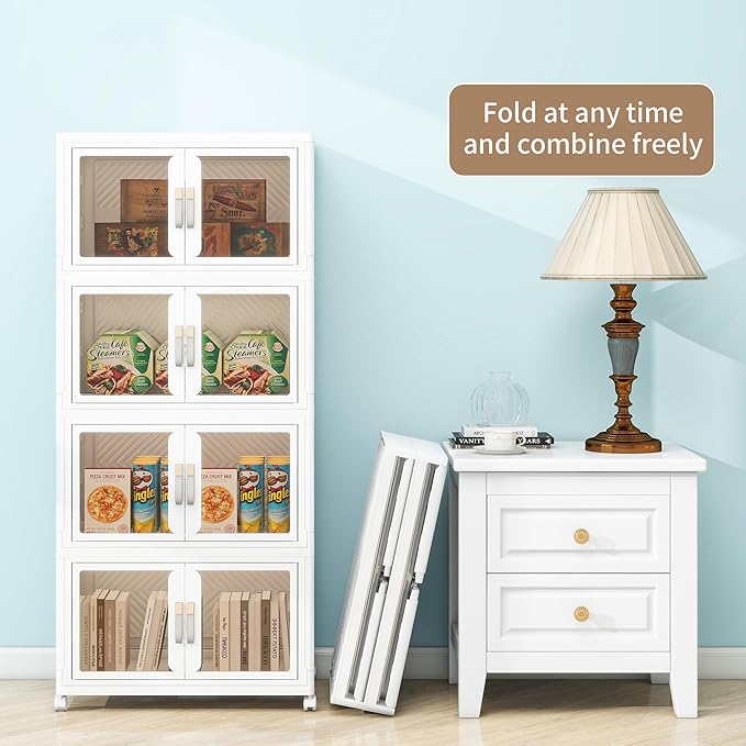 Large Clear Stackable Storage Bins with Lids, Foldable Storage Cabinet for Closet Organizers and Storage, Plastic Storage Box with Wheels 270 QT